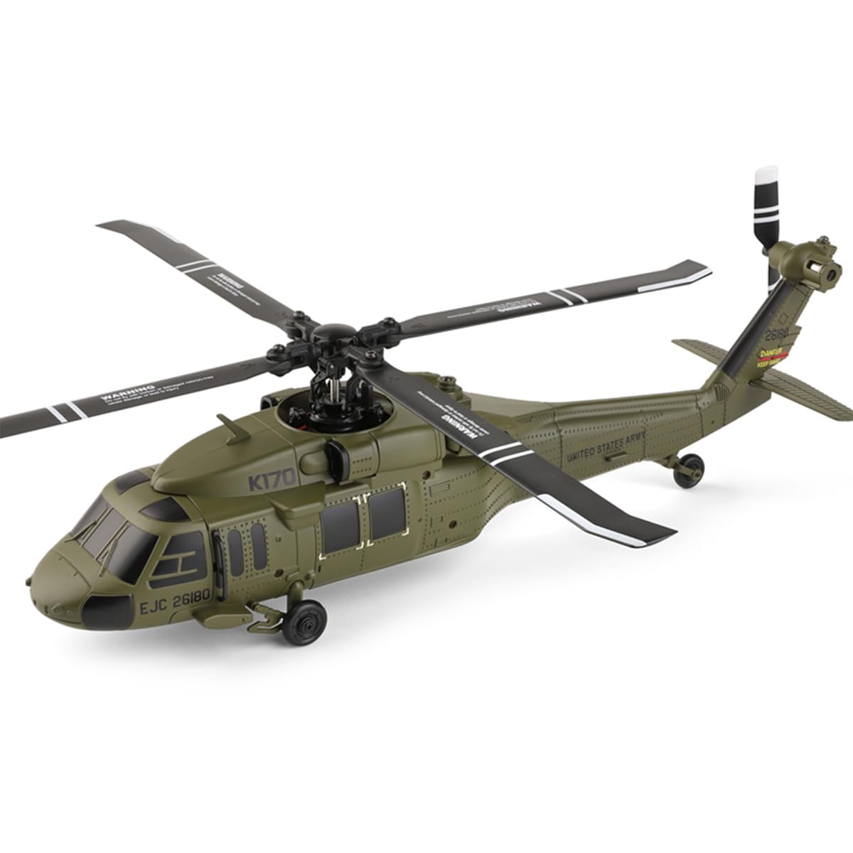 Razordon WL K170 BK Hawk RC Helicopter, 2.4G 4CH Flybarless 6-Axis Gyroscope Altitude Hovering RC Military Helicopter with Display Stand and Apron Takeoff Landing Pads (RTF Version)