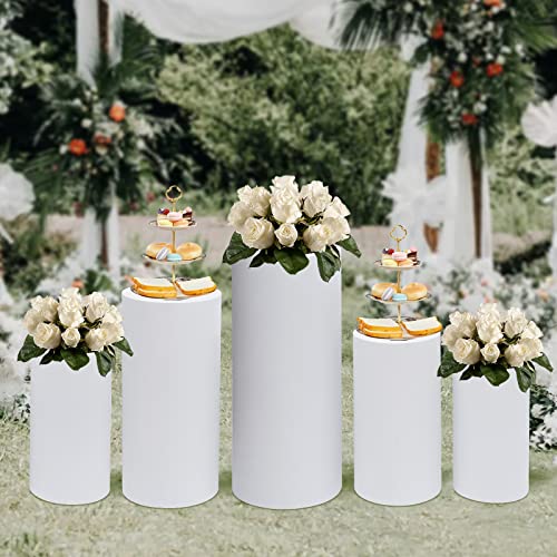 5 Pcs Cylinder Stands, Large White Cake Pedestal Tables, Round Reusable Dessert Display Plinth Pillars Wedding Backdrop Art Decor Flower Column Stand for Party Weddings or Banquets - size: 5 Pcs