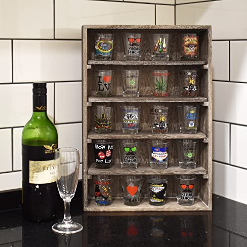 Ikee Design Wooden Wall-Mounted Display Shelves Rack for Collectibles-Figures,Shot Glasses,Spice Can,Cosmetics or Perfume-5 Adjustable Height Shelves,Space-Saving,Coffee Color - color: Coffee, 5 Shelves