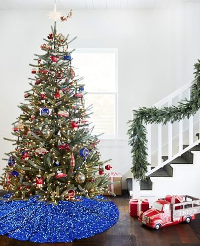 48 Inches Christmas Tree Skirt: Sequin Sparkly Tree Skirts - Royal Blue Velvet Tree Skirt for New Years Christmas Tree Decorations