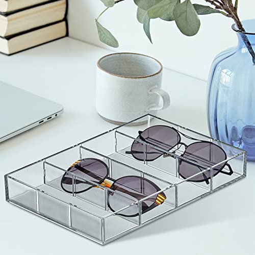 Amazing Abby - Soleil - Acrylic 4-Compartment Sunglass Organizer, Plastic Eyeglass Display Case, Transparent Jewelry Storage Tray, Clear Beauty Supply Holder, Great for Bedroom and Bathroom - style: 1-Pack