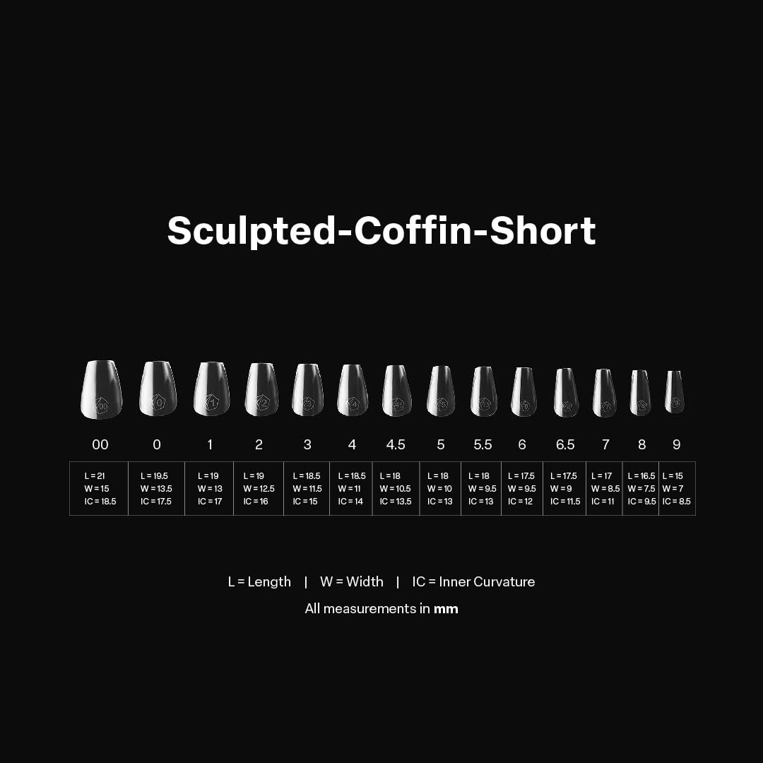 Apres Gel-X® Coffin Box of Nail Tips | 280 Gel-X Tips, Soft Tips, 14 Sizes 00-9 | Half-sizes Included (Sculpted Coffin Short, 280 Count)