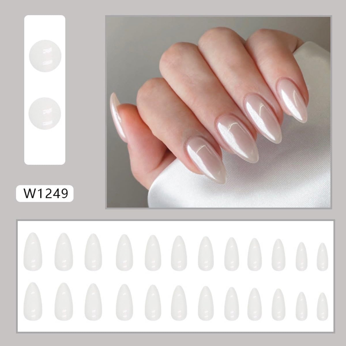 CTTHNBD Press on Nails Almond - Medium Fake Nails with Aurora Design - White Full Cover Stick on False Nails - for Women 24 Pcs