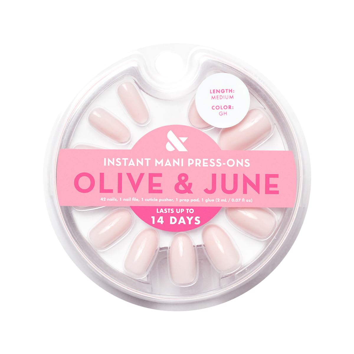 Olive & June Instant Mani Press-On Nails (Glue) | 42 Fake Nails, 21 Sizes | Non-Toxic Long-Lasting Recycled Materials Realistic Look | Salon-Quality at Home | Medium, Oval | GH