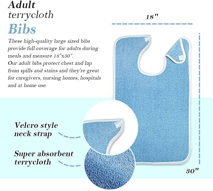 Avalon Towels Adult Bibs for Women 100% Cotton Bib for Adults for Eating - Terry Cloth Adult Bibs for Men Clothing Protectors