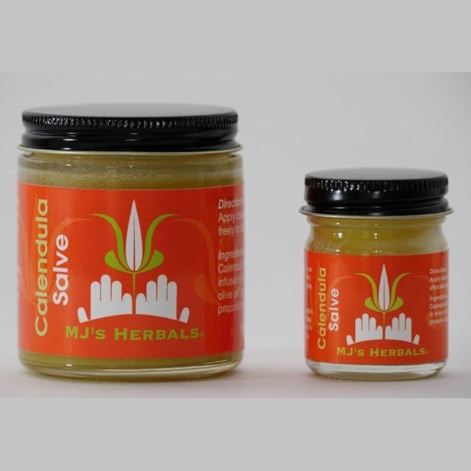 MJ’s Herbals Calendula Salve - Skin Soothing Balm, Coconut-Free Salve Made w/Calendula Blossoms and Propolis Beeswax (4 oz)