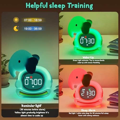 Elephant Alarm Clock with Night Light for Kids,Toddler Sleep Training Clock Ok to Wake Clocks for Girls and Boys, Kids Clocks for Bedrooms,Kids Alarm Clock,Rechargeable,RGB,Gift Ideas for Kids Child