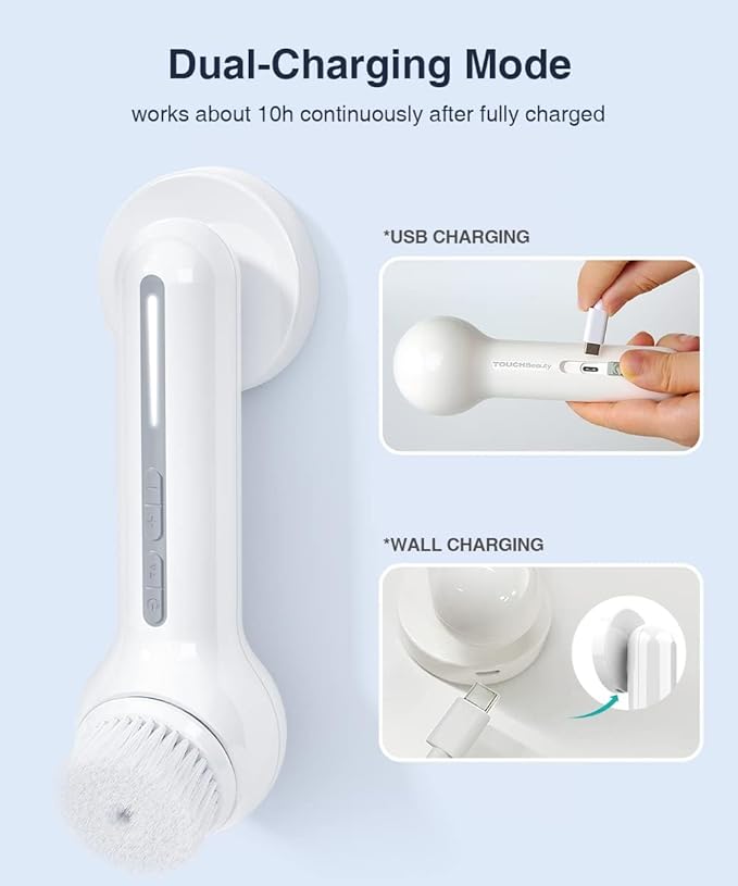 TOUCHBeauty 3IN1 Facial Brush Set with Travel Case, Wall-Mounted Charging Base, ±360° Spin PBT & Silicone & Bamboo Charcoal Brush for Deeply Cleansing Massager and Exfoliating TB-1766A