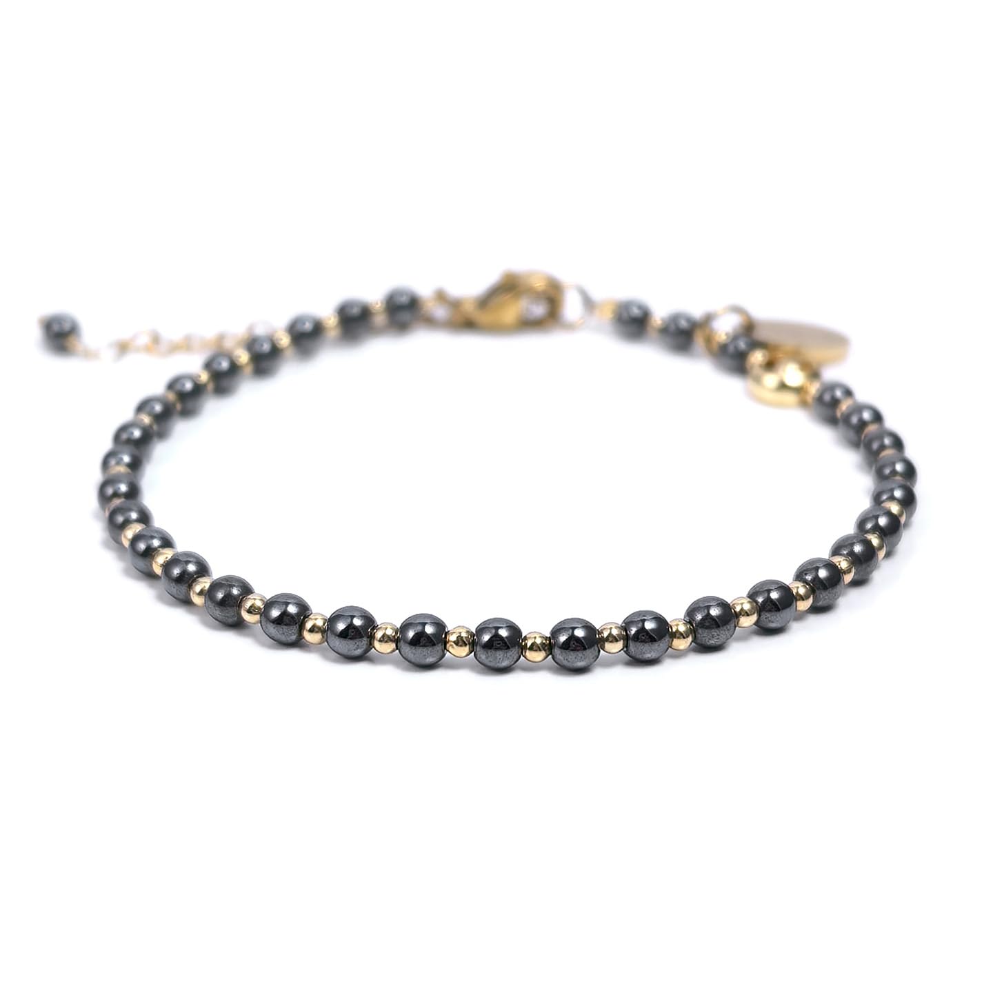 Morchic Hematite Gemstone Adjustable Bracelet for Women, 3mm Tiny Beads Energy Gem Charm Jewelry, Birthday Gift 7.1"