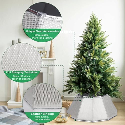 Blissun Fabric Christmas Tree Collar, Shiny Christmas Tree Ring, Willow Christmas Tree Skirt for Christmas Indoor Decorations (Shiny Silver)