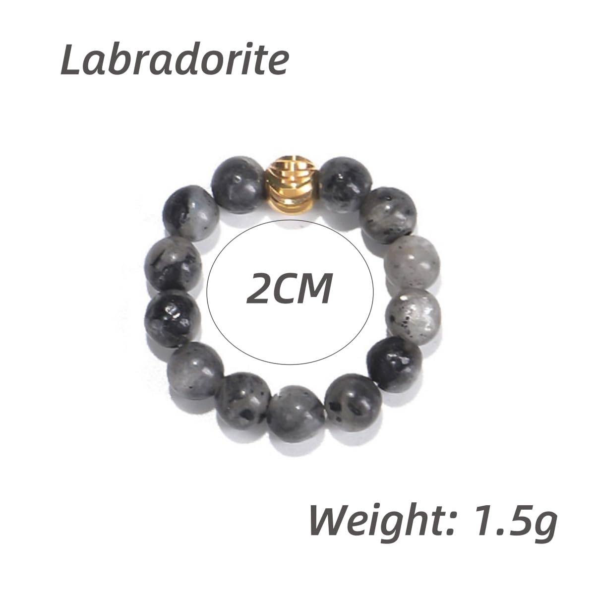 oasymala 4mm Handmade Healing Stone Beads Ring with Elastic Stretchy Cord, One Size Fits Most (Labradorite)