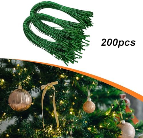 200 Pieces Christmas Hooks Ornament Hang Ropes Snap Lock Precut Strings for Decoration Polyester Material Suitable for Holiday Gatherings Tree, Green
