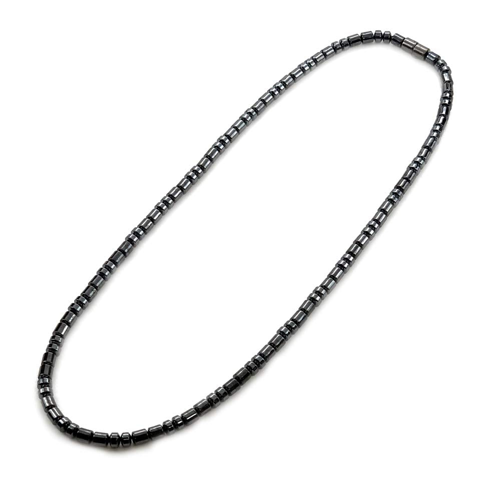 Accents Kingdom Men's Magnetic Hematite Therapy & Healing Stone with Small Drum Bead Necklace, 18"