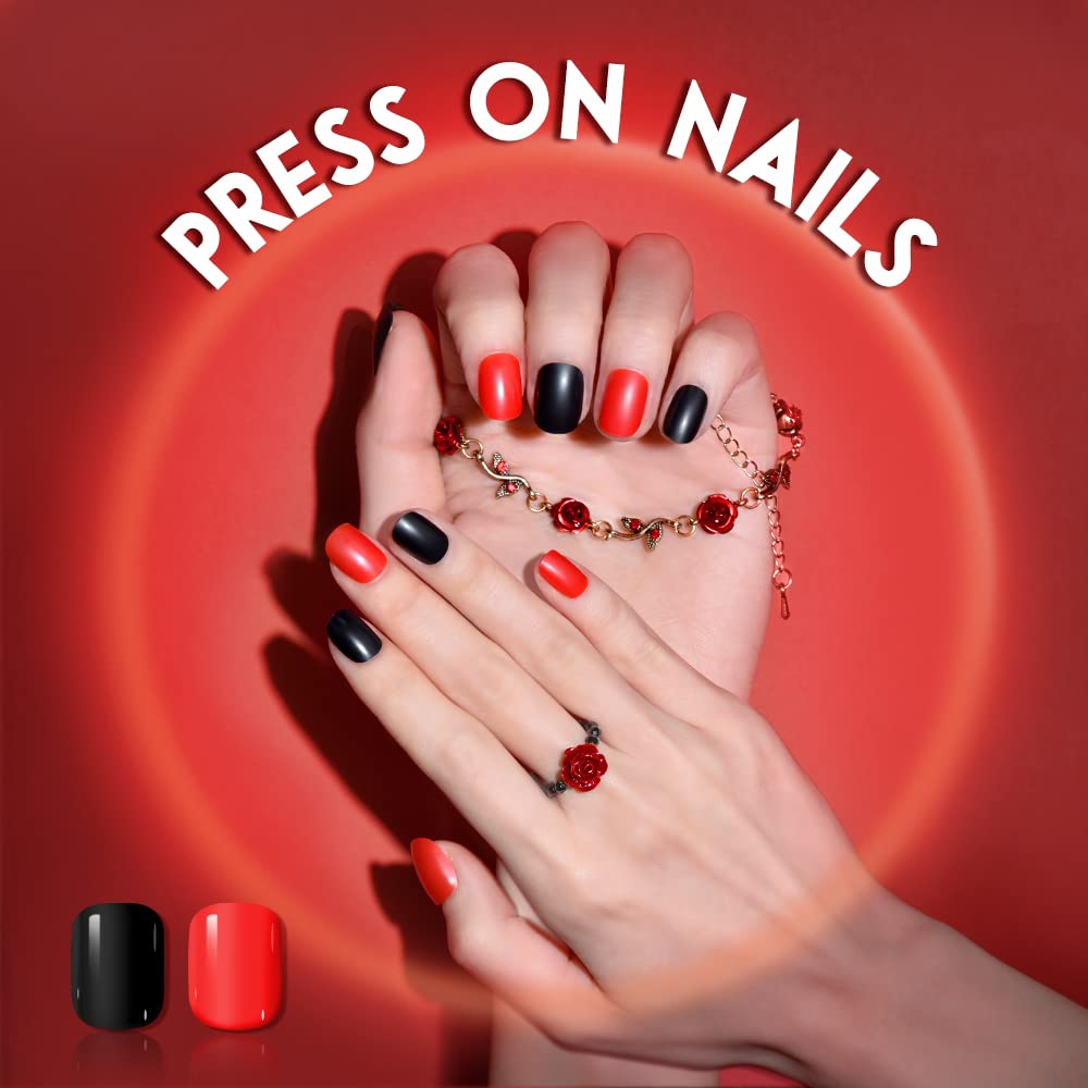 TsMADDTs Press On Nails, Almond Fake Nails and Short Round Fake Nails, 24 Color Glue On Nails