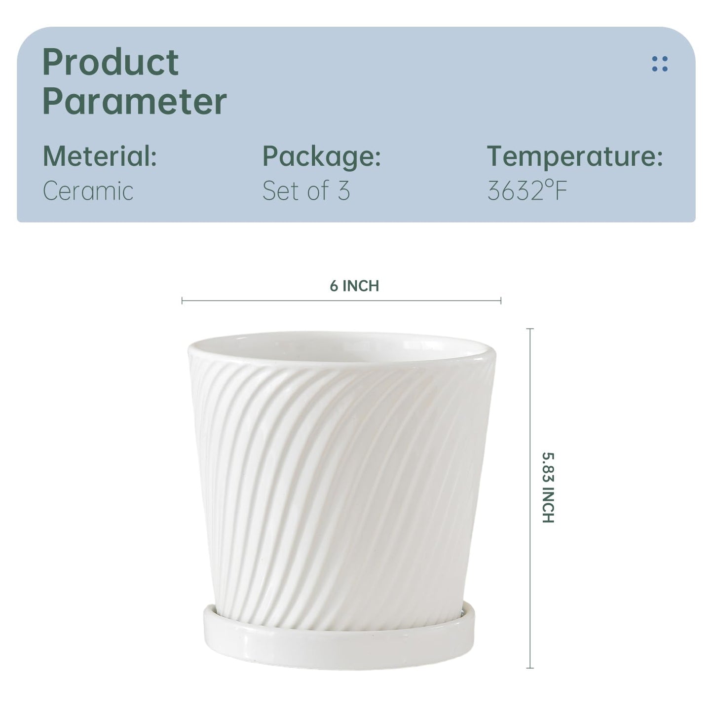 Ton Sin Ceramic Plant Pots Indoor Planters White Orange Set of 3 4