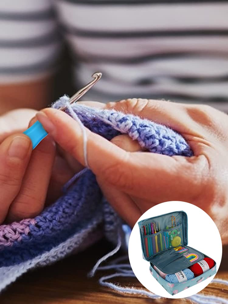 Abizarch 59 Pcs Crochet Hooks Kit for Beginners Adults, Knitting Starter Kit for Adults Ergonomic Soft Grip Handle Crochet Tools, DIY Weave Yarn Kits with Carry Bag, Travel Knitting Crochet Supplies