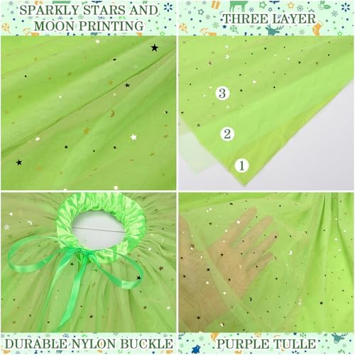 Green Tree Skirt 48'', Fluffy 3-Layer Tulle Tree Rug with Gold Star Sequins
