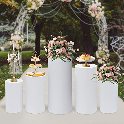 5 Pcs Cylinder Stands, Large White Cake Pedestal Tables, Round Reusable Dessert Display Plinth Pillars Wedding Backdrop Art Decor Flower Column Stand for Party Weddings or Banquets - size: 5 Pcs