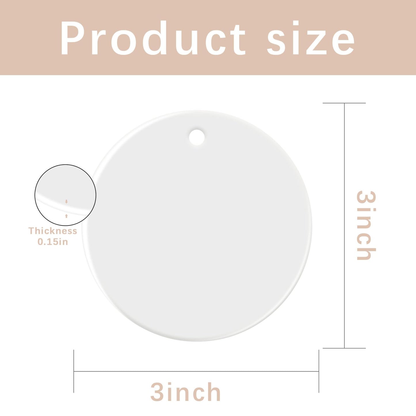 25 PCS Sublimation Ceramic Ornament Blank 3 inch White Round Christmas Ceramic Decoration Crafting DIY Personalized Home Decor Bulk Two-Sided Printed