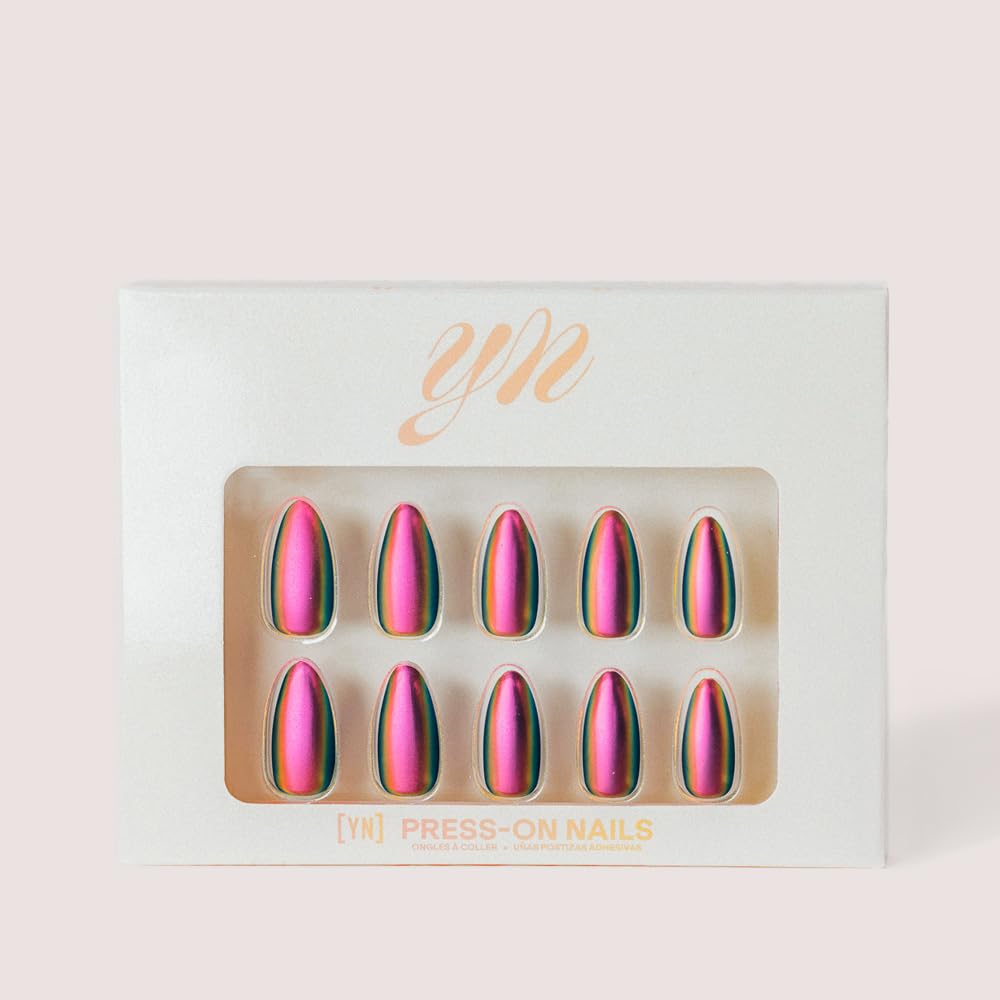 YN Young Nails Press On Nails - Glue On Fake Nails for Women,Medium Oval Shape, Includes Nail Glue, File, Tabs, Quick and Easy Application (Prism Glow)