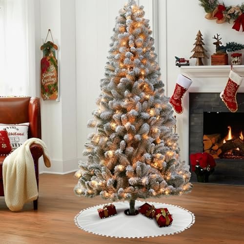 Syhood 30 Inch Christmas Tree Skirt Fall Linen Burlap Tree Skirt, White