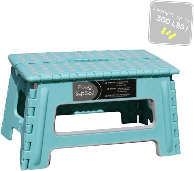 Folding Step Stool - 9" Height - Holds up 300 Lbs Lightweight Foldable Stepping Stool is Sturdy Enough to Support Adults & Safe Enough for Kids. Skid Resistant and Open with one Hand