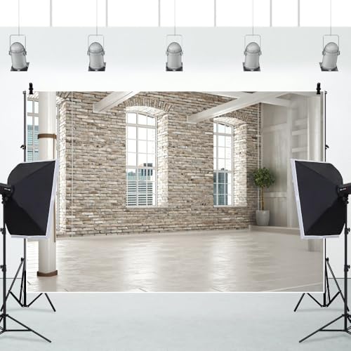 Yeele 8x4ft Modern Villa Backdrop for Photography Business Office Green Plant Brick Wall Empty Living Room Background for Online Meeting Video Conference Photo Studio Shoot Props Vinyl Wallpaper - size: 8x4ft