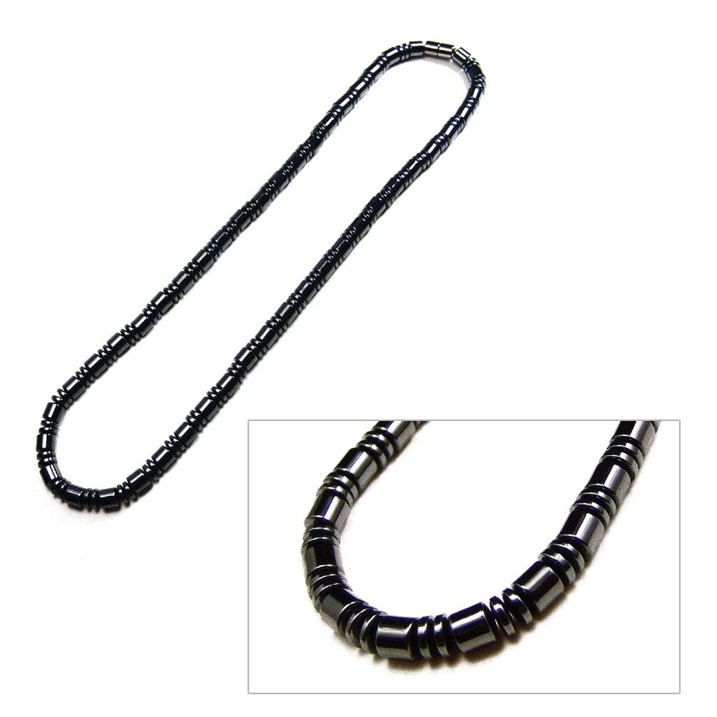 Accents Kingdom Men's Magnetic Hematite Therapy & Healing Stone with Small Drum Bead Necklace, 24"