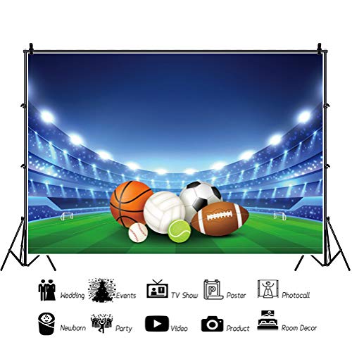 9x6ft All Stars Sports Backdrop - Outdoor Sports Theme Boy Kid Birthday Party Photography Background Stadium Field American Football Baseball Light School Game Banner Photo Studio Props - size: 9x6ft