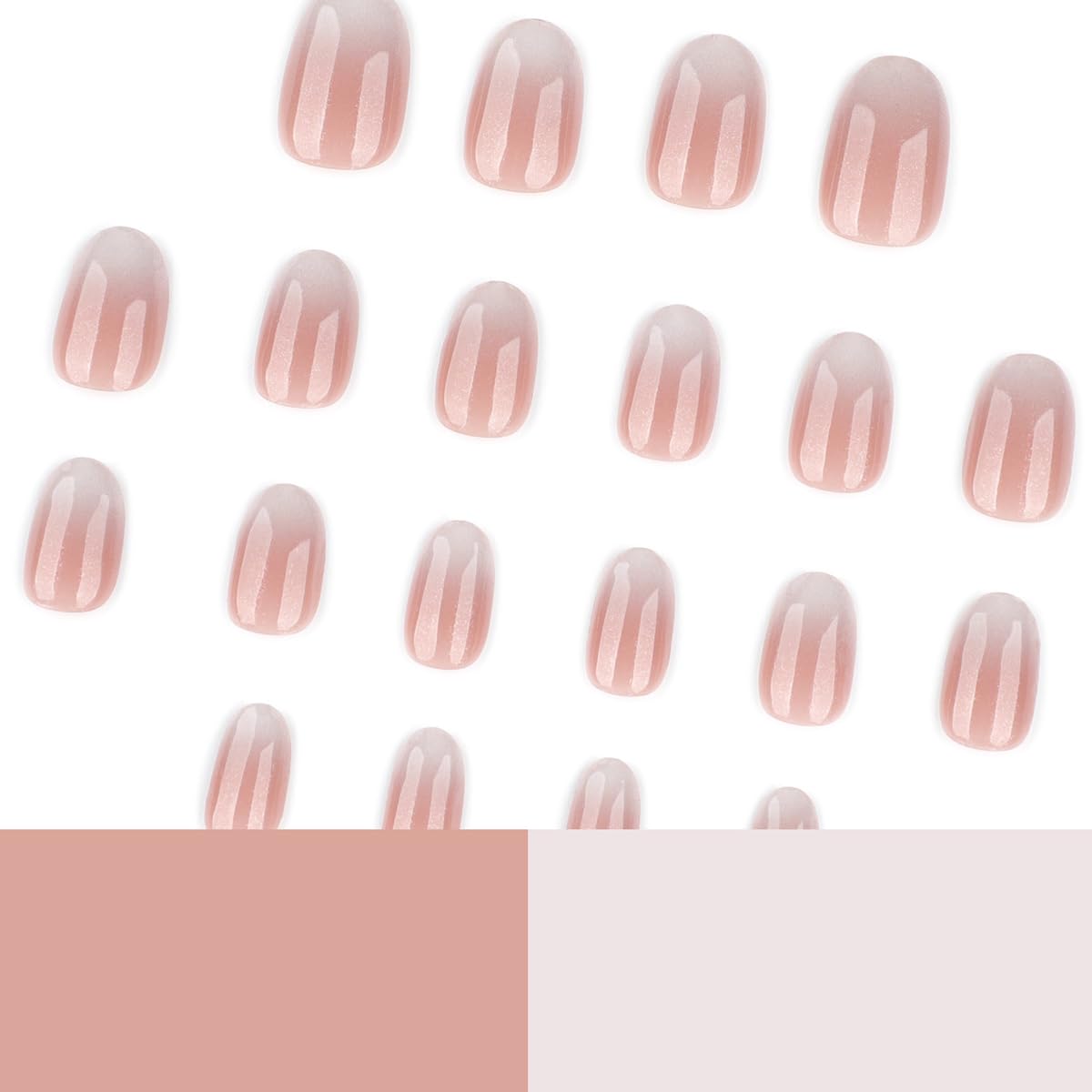 French Ombre Press on Nails Short Oval Fake Nails Neutral Nails Press ons with Design Reusable Artificial Nail Full Cover Stick on Nails for Women Manicure 24Pcs