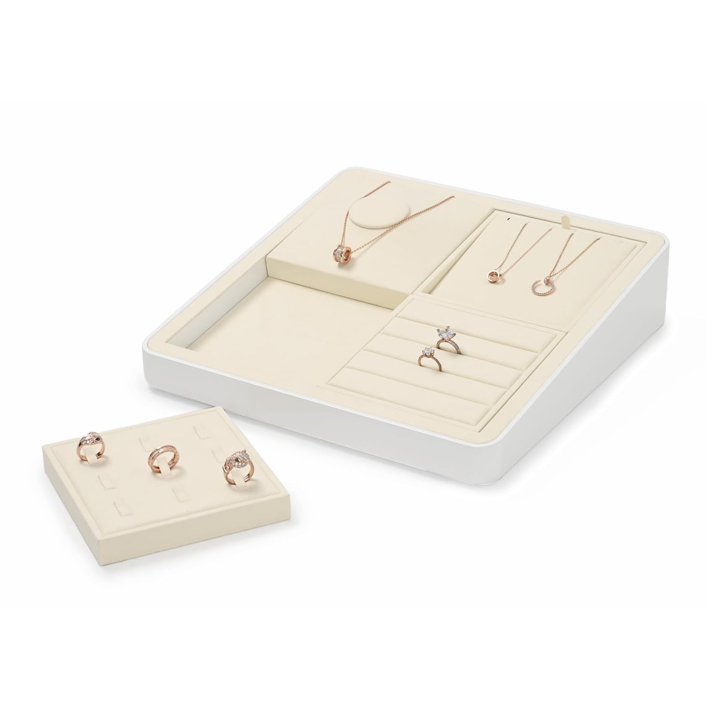 Oirlv Microfiber 9 Slots Jewelry Pendant Display Tray Jewelry Necklace Organizer Display Tray(Beige)