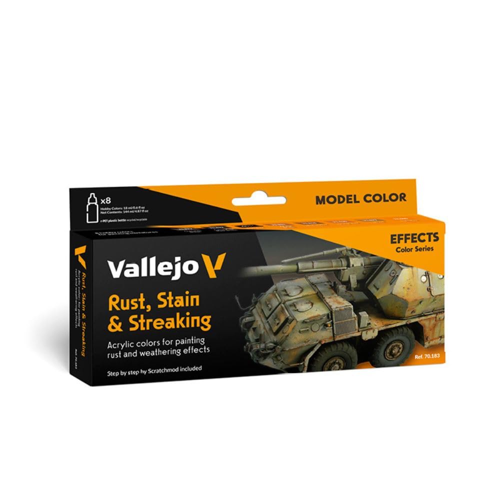 Vallejo - Model Color Effects Rust, Stains & Streaking Set | Modeling Acrylic Paints | 8 Bottles x 18 ml (0.60 fl.oz.)