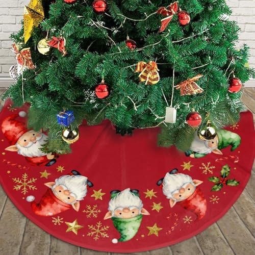 Xmas Gnomes Stars Christmas Tree Skirts 36", Xmas Tree Cloth Mats Trees Skirts for Decor Gift, Home Decoration