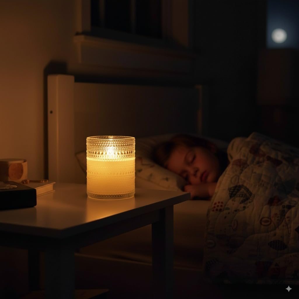 VENTA Realistic Glow Flameless Candles | Decorative Set of 2 in White Dotted Glass with Remote & Timer | Decorative Table Lamp