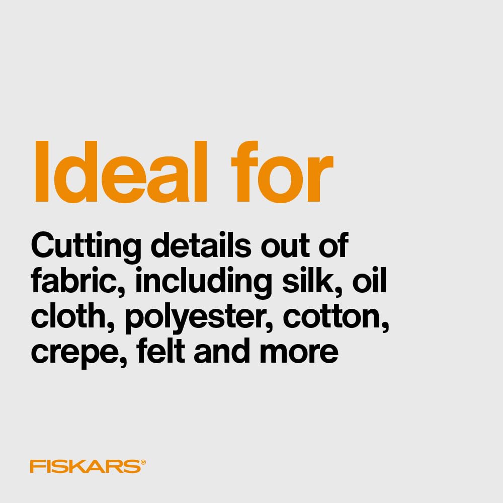 Fiskars Micro-Tip Spring Assisted Scissors, Precision Cutting Stainless Steel Blades, Comfort Handle, Cut Details in Fabric, Sewing Scissors and Arts and Crafts Tools