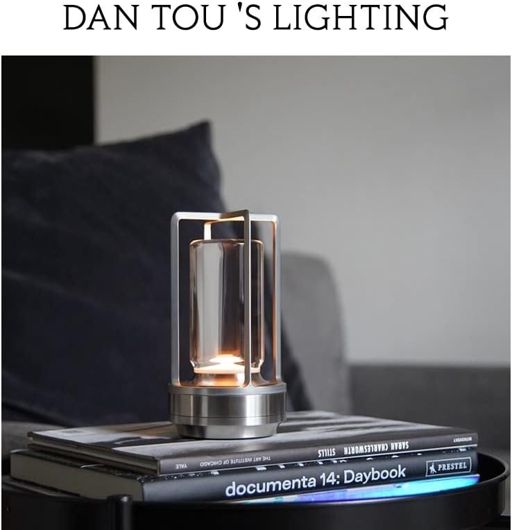 Portable Metal Table Lamp for Indoor/Outdoor ,Rechargeable Cordless LED Lamp, 3-Colour Infinitely Dimming Battery Powered Small Desk Lamp, Restaurant/Bedroom/Bar/Coffee Shop/Camping Light (Silver)