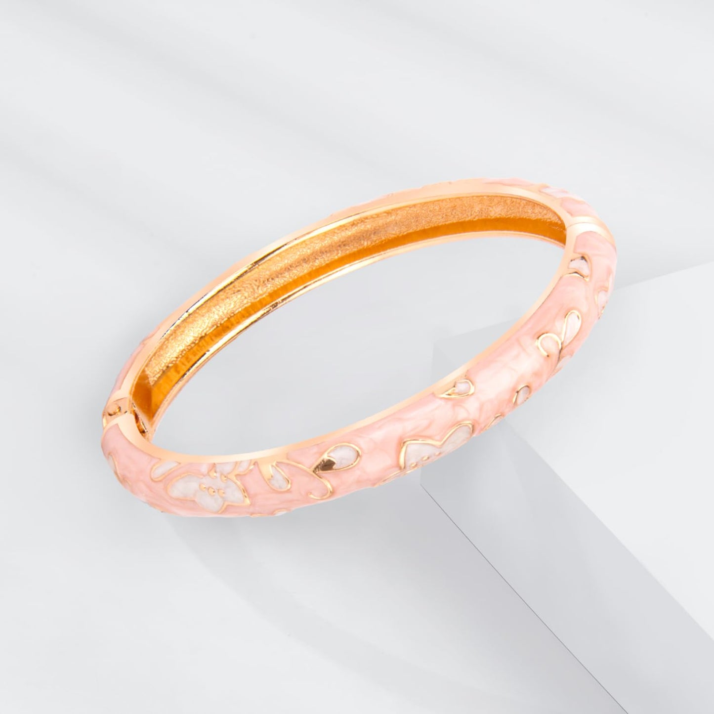 UJOY Womens Multi-Colors Cloisonne Bracelet Gold Plated Moon Star Enameled Hinged Cuff Bangles Jewelry Gift 88A-3PC Pink