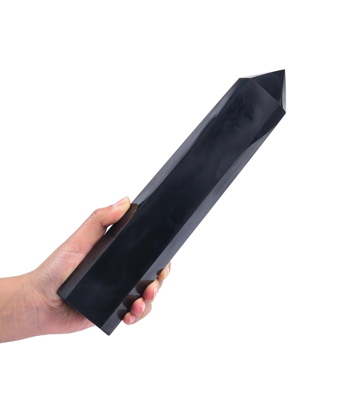AMOYSTONE 1PC Large Obsidian Tower Stone Wand Healing Crystal Hexagonal Natural Rock Crystal Wand 6 Points Rock Tower for Home Decor 2-2.5 Lbs