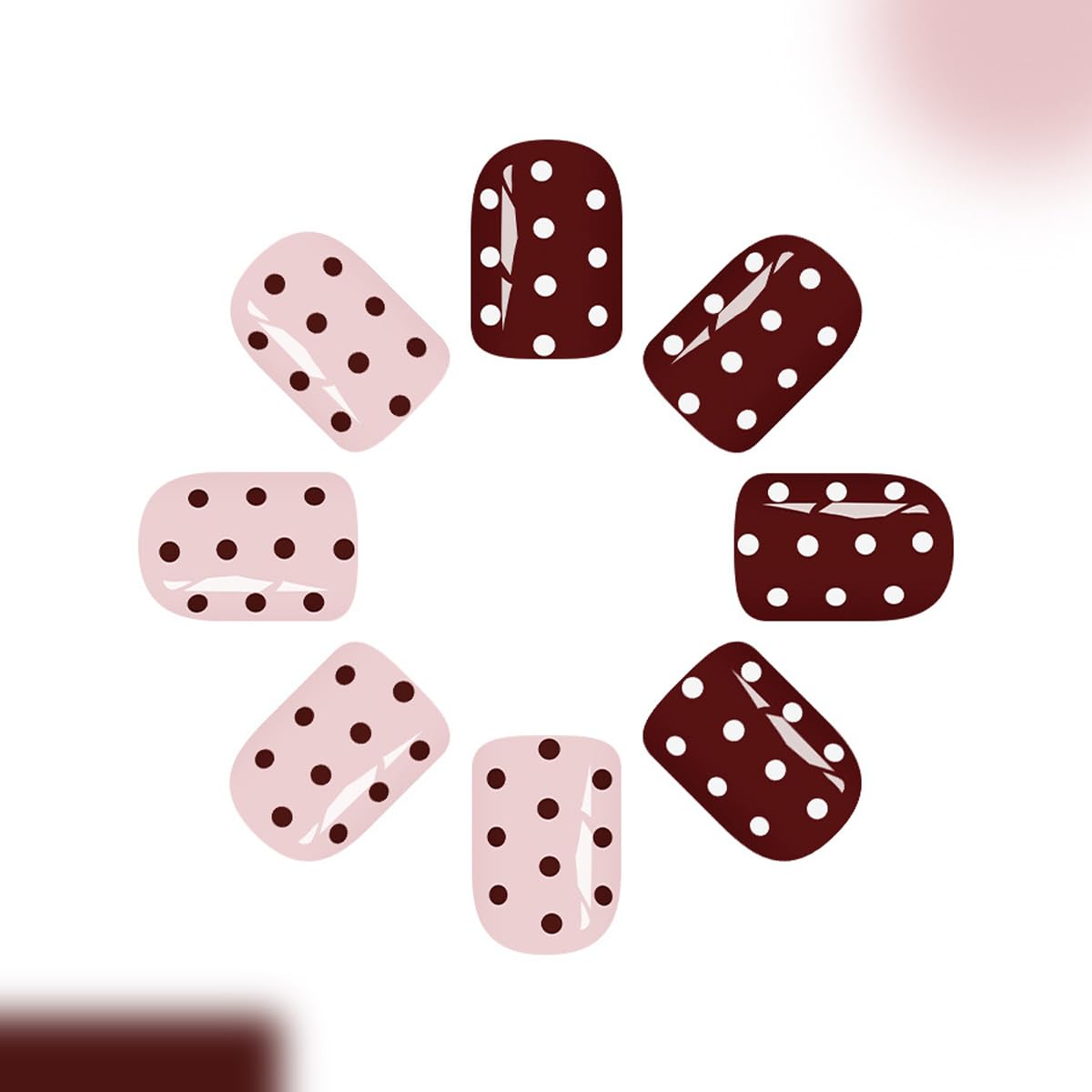 Polka Dot Press on Nails Short Square Fake Nails Valentines Nails Press ons with Dots Design,Full Cover Stick on Nails for Women Manicure,Reusable | Artificial | Nail Sticky Tab | Easy Apply | 24Pcs
