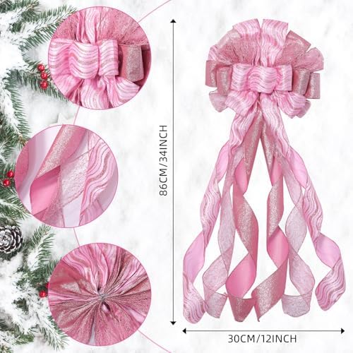 Syhood 13 Pcs Christmas Bow Tree Topper Set Pink