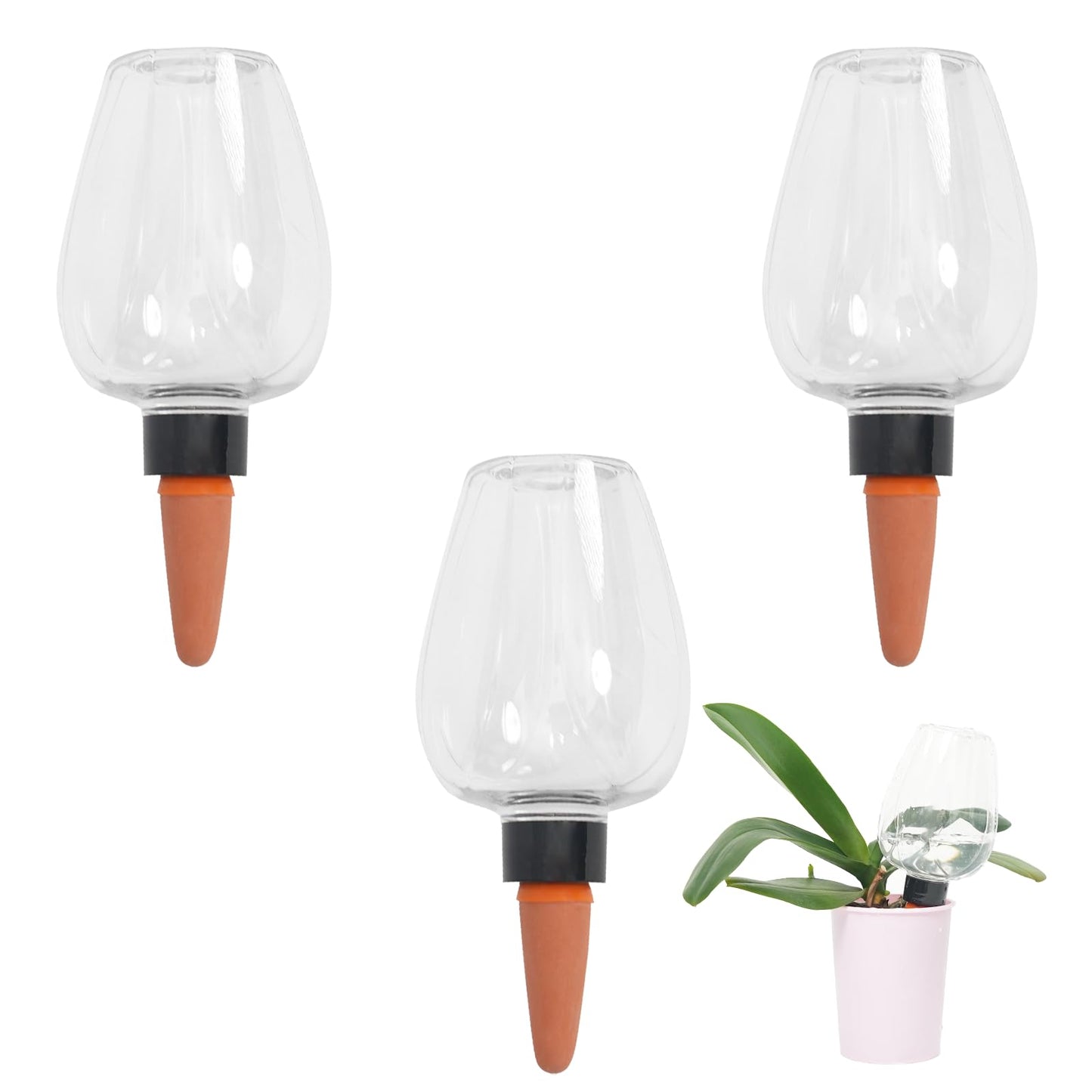 GEWOSI 3pcs Plant Self Watering Globes, Plastic Water Bulbs Top Fill, 12.3 oz Plant Watering Devices System Slow Release Terracotta, Water Spikes Stakes for Indoor (Clear-3pack)