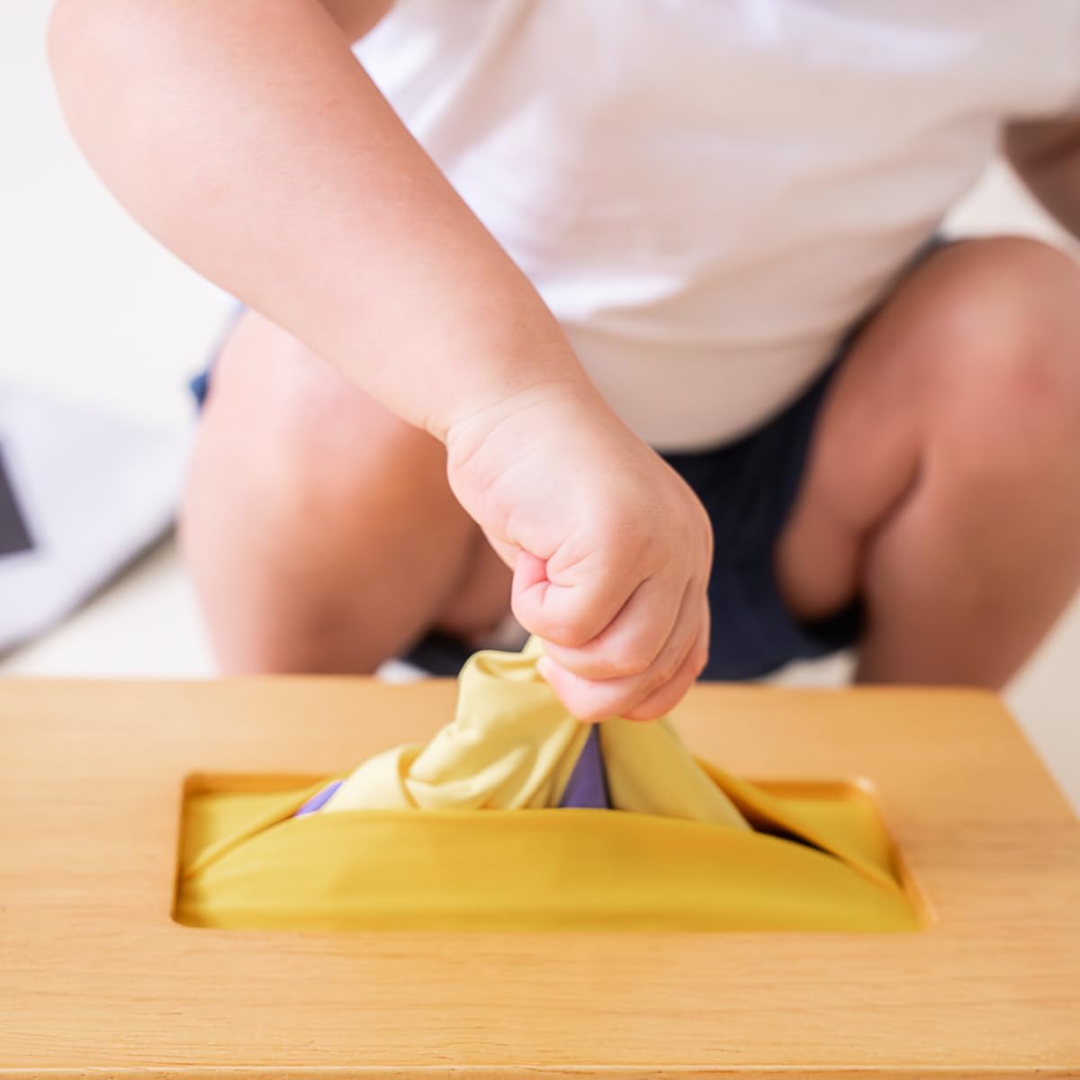 Sensory Tissue Box Toy for Babies 6-12 Months - Montessori Baby Tissue Box with Crinkle Paper, Natural Wooden Toy for Infants