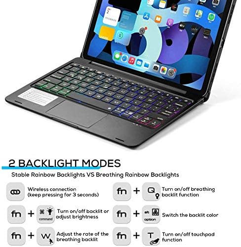 Rotatable Keyboard Case for iPad Air 11 Inch (M3/M2)/ Air5/Air4/iPad Pro11 2022/2021/2020, Backlits Bluetooth Touchpad Keyboard Smart Cover with Pencil Holder, Black