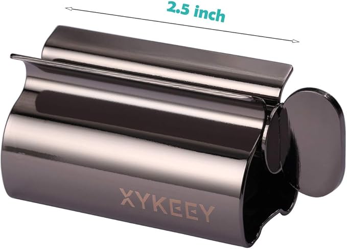 XYKEEY Toothpaste Tube Squeezer - Set of 2 Toothpaste Squeezer Rollers, Metal Toothpaste Tube Wringer Seat Holder Stand (Black)