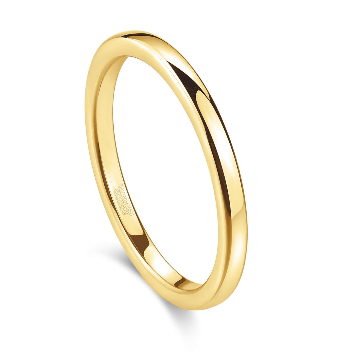 Greenpod 2mm Tungsten Wedding Band Ring for Women Men 24K Gold Plated Domed High Polish Engagement Ring Size 4