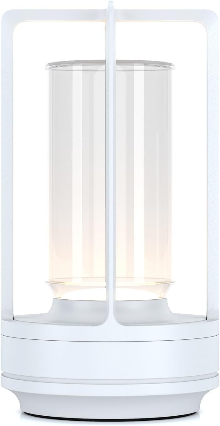 Portable Metal Table Lamp for Indoor/Outdoor ,Rechargeable Cordless LED Lamp, 3-Colour Infinitely Dimming Battery Powered Small Desk Lamp, Restaurant/Bedroom/Bar/Coffee Shop/Camping Light (White)