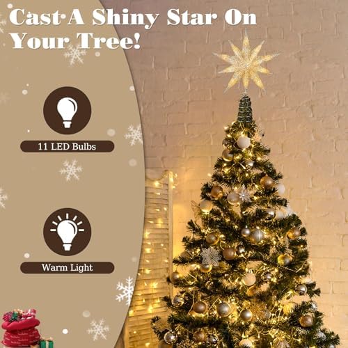 Lewondr Christmas Tree Topper Star, 13inch Xmas Tree Topper with LED Light Beads, Remote & USB Operated 10-Point Star Treetop for Home Christmas Decoration, 6H Timer & 8 Lighting Modes, Silver
