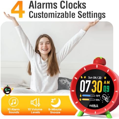 MOMILLA Kids Alarm Clock, Color Display 4 Alarms, Visual Timer for Bedrooms