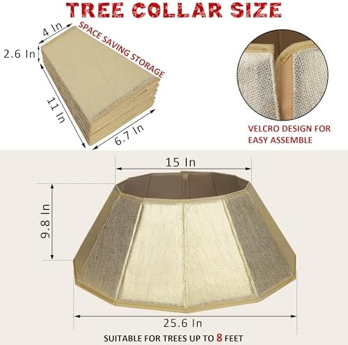 Blissun Fabric Christmas Tree Collar, Shiny Christmas Tree Ring, Willow Christmas Tree Skirt for Christmas Decorations (Shiny Gold)