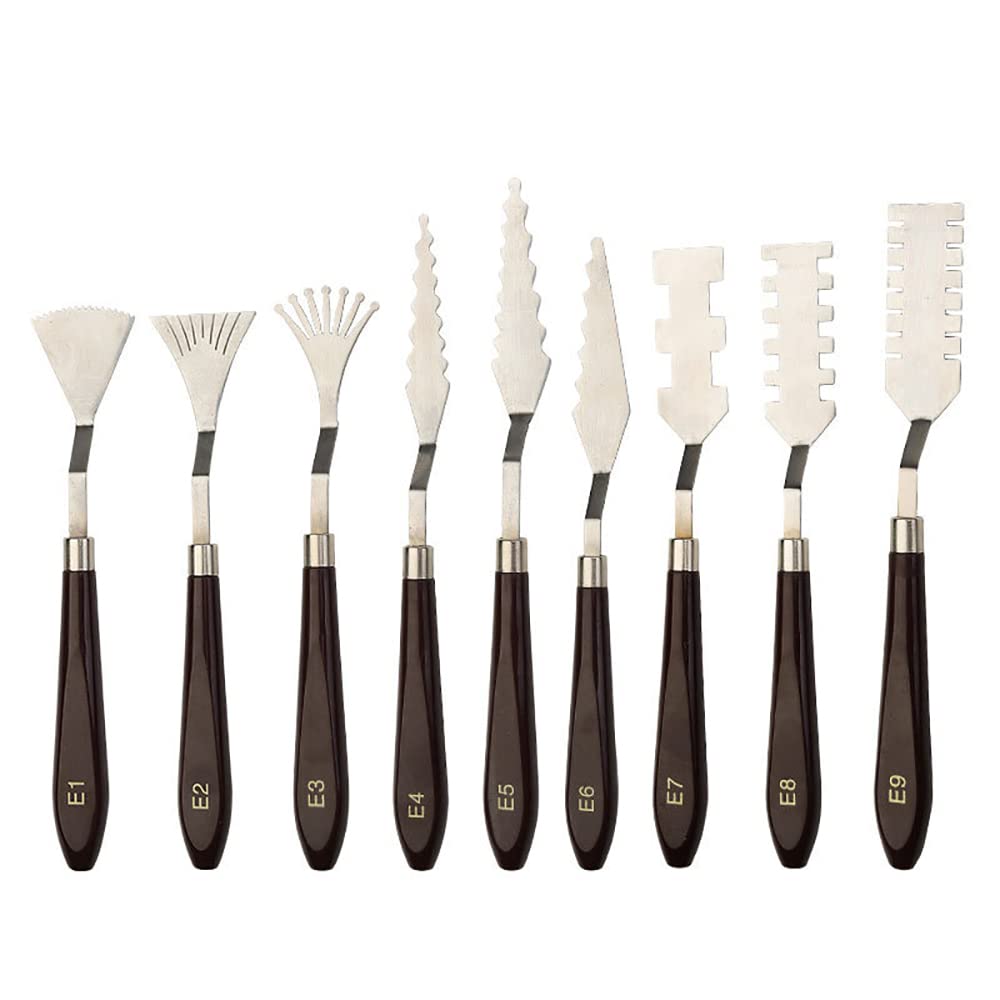 Jowoart 9 Pcs Flower Art Scraper Texture Knife Art Palette Knife Special-shaped Scraper Oil Painting Acrylic Paint Tool for Art Students